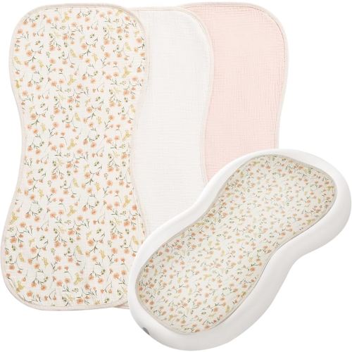 HOMBYS Changing Pad Liner Fits for Changing Pad,Washable Baby Changing Pad Cover Waterproof,100% Cotton Muslin Changing Table Pad,3 Pack,Cream White,Pink,Floral