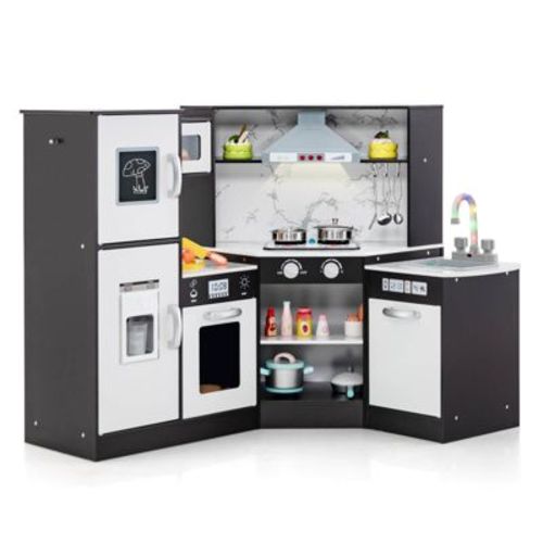 Costway Kids Corner Kitchen Playset Wooden Pretend Play Toy with Microwave Coffee : Target