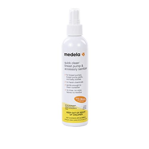 Medela Quick Clean Breast Pump and Accessory Sanitizer Spray Safe No Rinse Breastpump Sterilizer Eliminates 99.9 of Common Bacteria and Germs 8 Fluid Ounces, Clear