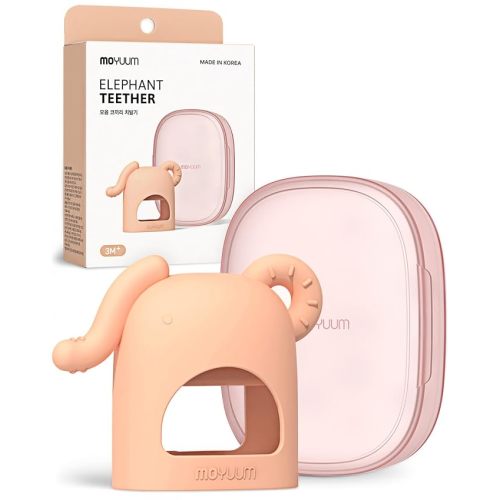 Moyuum Silicone Elephant Grip Hand Teether Toy | Made in Korea, Provides Teething Relief, Wearable Teether is Easy to Hold, Drop Resistant with Adjustable Wrist Strap, Babies 3+ Months, Pink