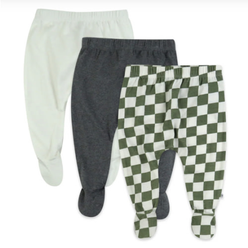 3-Pack Organic Cotton Footed Pants | Honest Baby Clothing | Olive Checkerboard size 0-3months
