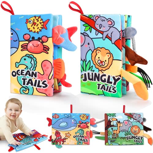 LQELAE 2PCS Baby Books 0-6 Months Baby Toys 6-12 Month Touch and Feel Cloth Crinkle Soft Books Tummy Time Sensory Toys Learning Book Newborn Infant Baby 0-3-6-9-12-18 Months Boy Girl
