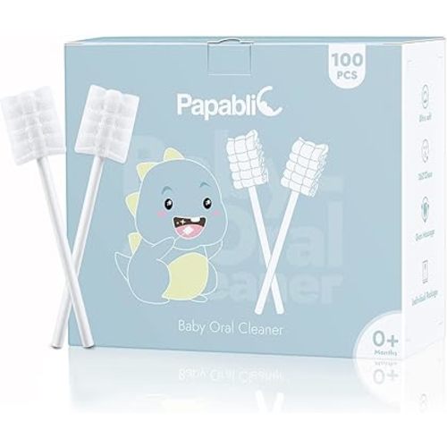 Papablic Baby Tongue Cleaner, Soft Baby Gum Mouth Oral Disposable Cleaner with Paper Handle for Infants Ages 0-2 Years, 100 Pack