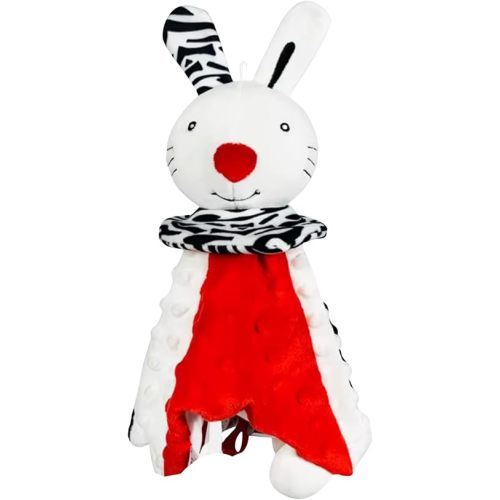 High Contrast Baby Security Blanket-Soft Sensory Lovey for Babies-Red, Black and White Blankie Comfort Toy (Bun Bun The Snuggle Bunny)