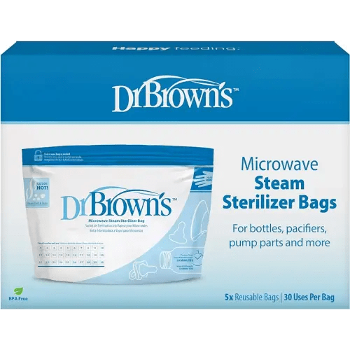Dr. Brown's Microwave Steam Sterilizer Bags for Baby Bottles, Pacifiers, Pump Parts and Accessories, Travel Baby Bottle Sterilizer, 30 Uses per Bag, 5-Pack