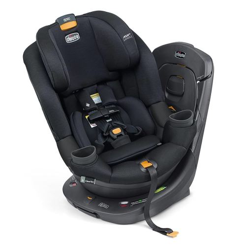 Chicco Fit360 ClearTex Rotating Convertible Car Seat with 360 Degree Rotation for Rear-Facing and Forward-Facing, LeverLock Self-Tensioning Lock System | Obsidian/Black