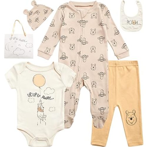 Disney Newborn Baby Boys Girls 7 Piece Layette Gift Set: Mickey Mouse, Winnie the Pooh & Minnie Mouse, 0-6M