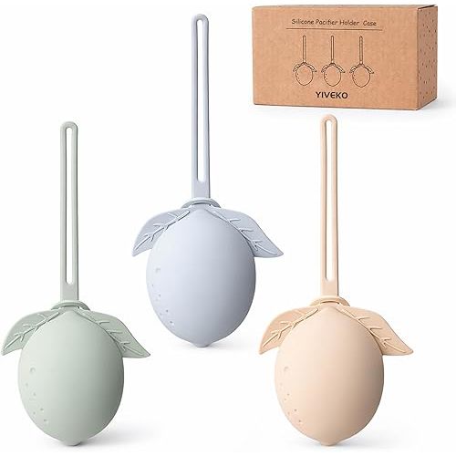 Silicone Pacifier Holder Case Binky Holder Silicone Boys Girls Portable Silicone Pacifier Storage Case Silicone Pacifier Pouch for Newborns 3 Pack-Ivory+Sage+Baby Blue