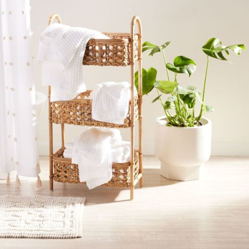 Farrah Natural Rattan Cane 3 Tier Storage Tower - World Market