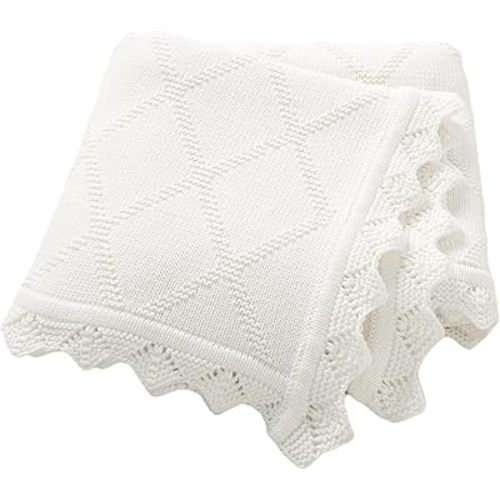 Hadetoto Knit Baby Blankets for Girls Boys, 100% Cotton Crib Blanket for Baby Infant Toddler, Super Soft and Lightweight Nursery Blankets (White)