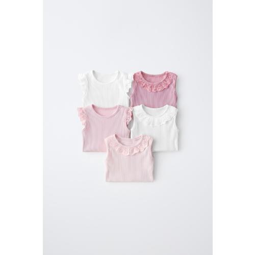 Size 3-6 Months FIVE-PACK SWISS EMBROIDERED SLEEVELESS BODYSUITS - Pink