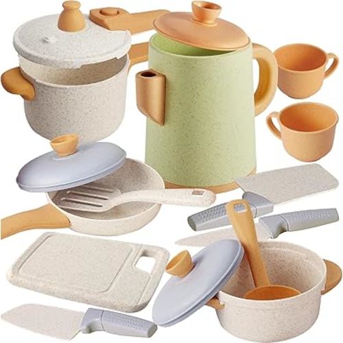 HYAKIDS Play Kitchen Pots and Pans Set for Kids, Pretend Role Play Cooking Toys Gifts for Toddlers Girls Boys Ages 3 4 5 6
