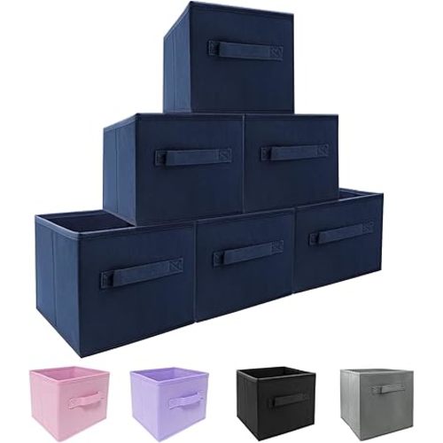 Small Storage Bins,Collapsible Fabric Storage Organizer 9.0"x7.5"x7.5" 6 Pack,Mini Storage Box,fit for closet, living room, bookshelf, Kids clothes and toys storage and organization Blue…