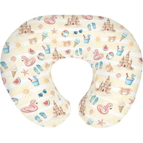 Summer Beach Seaside Nursing Pillow Covers for Boy Girl Ice Cream Sand Flamingo Sun Nursery Slipcover for Breastfeeding Pillows Boho Travel Vacation Soft Stretchy Removable Covers for Newborn Infant