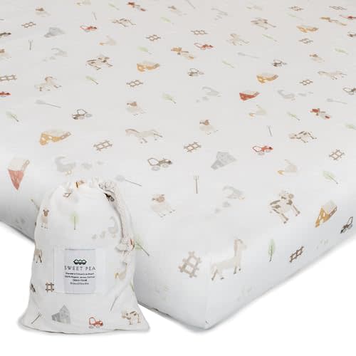 Organic Crib Sheets for Boys, Girls - Jersey Fitted Crib Sheet, Baby Crib Sheets Neutral, Mattress Sheet, Cotton, Breathable, Baby Mattress Sheets (Farm Animals)