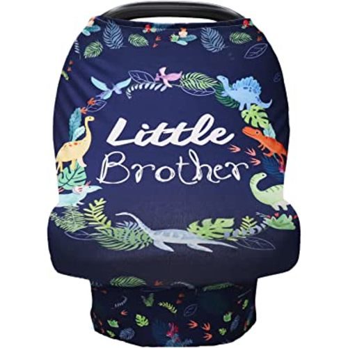 Baby Car Seat Cover for Boys, Little Brother Car Seat Canopy, Multiuse Nursing Covers, Dinosaur Theme Infant Carrier Cover Summer, Breastfeeding Scarf Newborn, Ultra-Soft Breathable