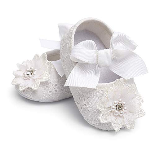 Baby Girls Mary Jane Flats with Bowknot Floral Princess Wedding Dress Shoes Soft Newborn Infant Crib First Walkers Prewalker