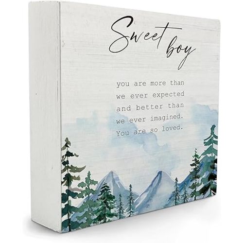 Sweet Boy Wooden Box Sign,Inspirational Wooden Box Sign For Boy's Gift,Nursery Boy's Bedroom Desk Decor,Forest Nursery Decor