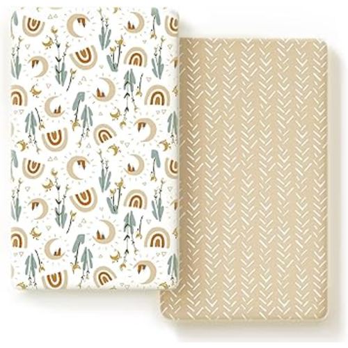 GRSSDER Stretchy Ultra Soft Jersey Knit Fitted Crib Sheets Set 2 Pack，Fits All Standard Crib Mattress Pads Safe and Snug, Rainbow Creative Painting Pattern