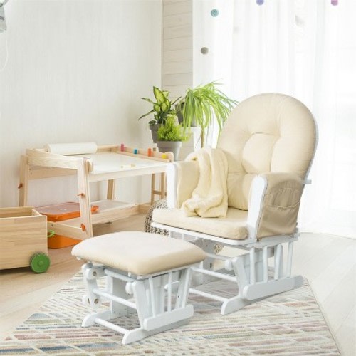 Home Imports Emporium White & Cream Nursery Glider and Ottoman Set for Breastfeeding Comfort