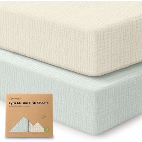 KeaBabies 2-Pack Muslin Crib Sheets for Boys, Girls - 100% Organic Cotton Fitted Baby Crib Mattress Sheet, Soft Breathable Standard Toddler Bed Cover Bedding Set, Neutral, Durable 52x28 (Willow)