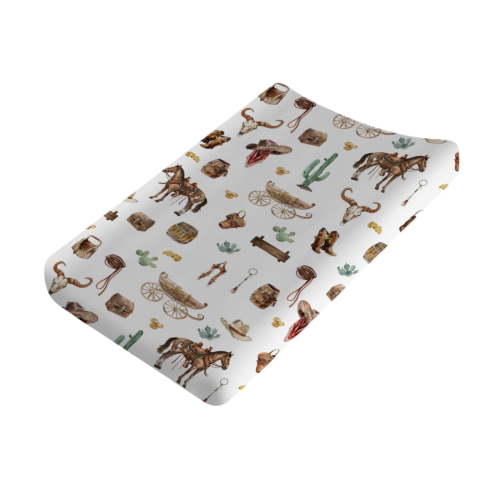 Western Cowboy Changing Pad Cover Cowboy Boots Hat Horse Cactus Baby Diaper Changing Table Sheets for Boy Girl Nursery Changing Table Mat Cover 16''x32''
