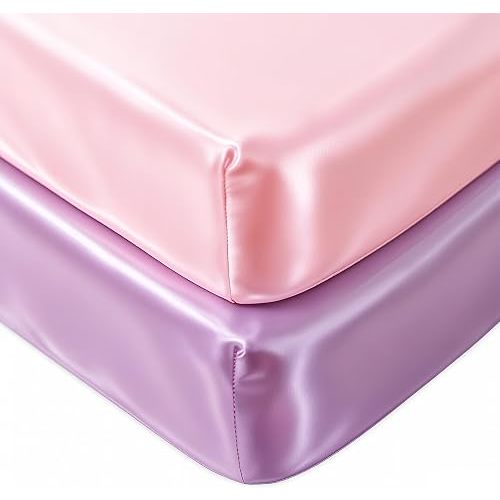 Pro Goleem 2 Pack Satin Crib Sheets for Baby Hair Care, 28"x52",Pink/Purple