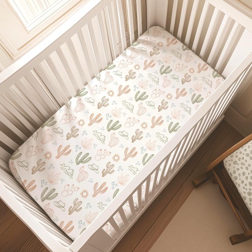 Western Custom Crib Bedding, Soft Crib Bedding, Boho Cactus Crib Bed Sheets, Crib Bedding Girl, Nursery Bedding Set,Personalized Nursery