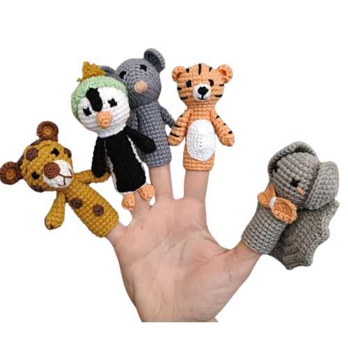 Organic Cotton Crochet Animal Finger Puppets: Handmade Educational Toy