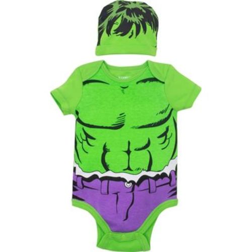 Marvel Avengers Hulk Newborn Baby Boys Cosplay Bodysuit and Hat Set The Hulk 0-3 Months