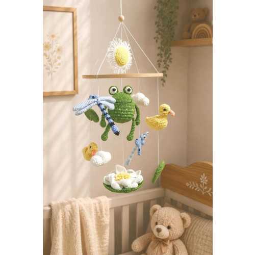 Frog baby mobile, Pond crib mobile, Frog nursery decor, Duck baby mobile, Dragonfly baby mobile, Water lily mobile, Woodland nursery decor
