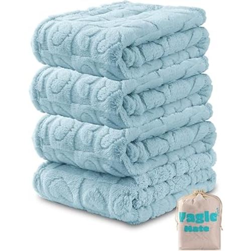 4 Pcs Baby Blankets,Fleece Checkered Blanket, Fluffy Small Crib Blankets for Boys, Toddler Receiving Blankets 30×40 Blue