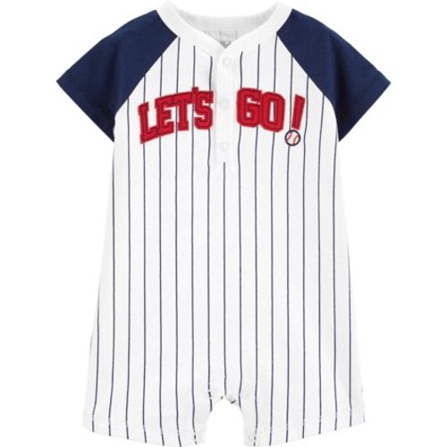 Short Sleeve One Piece Romper (Baby Boys) - White/Navy Stripe