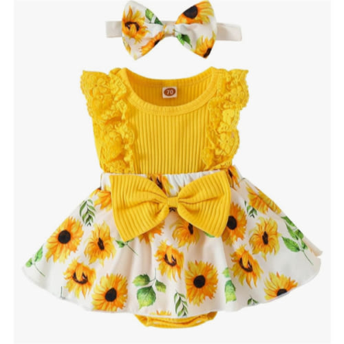 Baby Girl Clothes Newborn Romper Dress Infant Lace Ruffle Sleeveless Summer Outfits with Headband 0-12 Months