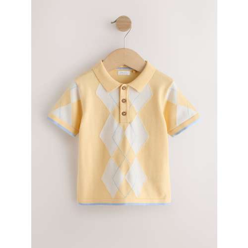 Yellow Argyle Knitted Polo Shirt (3mths-7yrs)