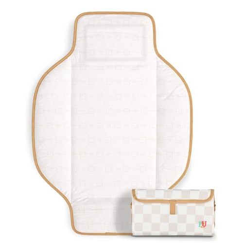 PZU Portable Diaper Changing Pad - Waterproof Travel Changing Mat with Built-in Pillow, Gifts for Baby Shower, Newborn Girls & Boys（Beige Checkers）