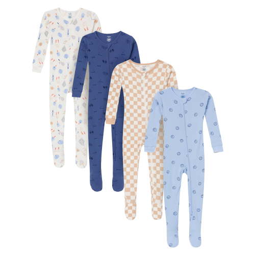 Gerber Baby and Toddler Neutral Footed Unionsuits, 4-Pack, 0/3 Months - 5T