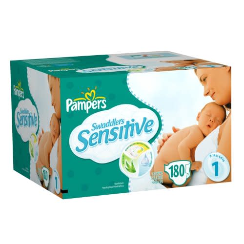 Pampers Swaddlers Sensitive Diapers, Size 1, 180 Count