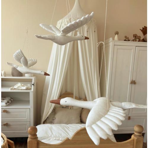 Set of three linen white hanging storks , baby nursery decor , interior decoration, linen bird , baby shower gift