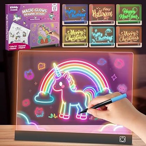 Lumiboards LED Drawing Board for Kids - 9.8"x7.9" 7 Colors DIY Doodle Glow Board with 7 Markers, 10 Tracing Sheets - Unicorn Toys for Girls, Brithday, Gifts for Kids, Grandkids, Christmas Crafts Kit