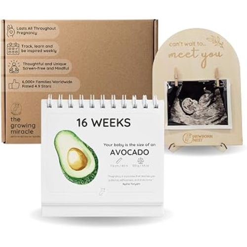 The Growing Miracle Pregnancy Calendar Bundle with Wooden Ultrasound Photo Frame
