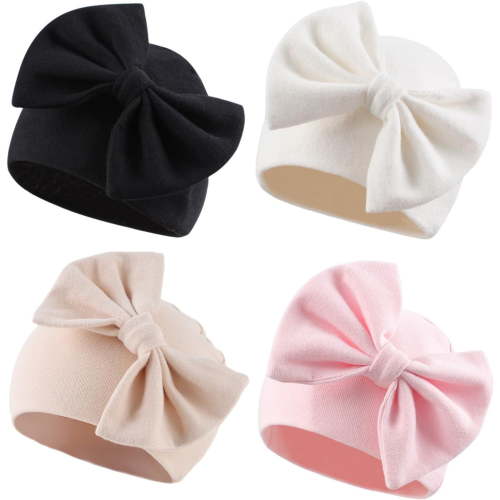 DOVACKA Newborn Baby Girl Hat Cotton Baby Bow Beanie Preemie Hats Spring Infant Hats for Girls 0-12 Months
