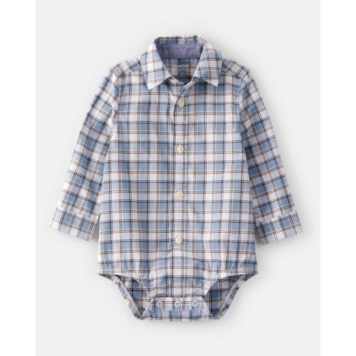 Baby Boy Plaid Cotton Long-Sleeve Button-Down Fashion Bodysuit - Blue - OshKosh B'gosh | Carter's