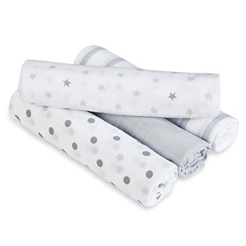 aden + anais Essentials Muslin Swaddle Blankets for Baby Girls and Boys, Newborn Receiving Blanket for Swaddling, 100% Cotton Baby Swaddle Wrap, 4 Pack, Dove