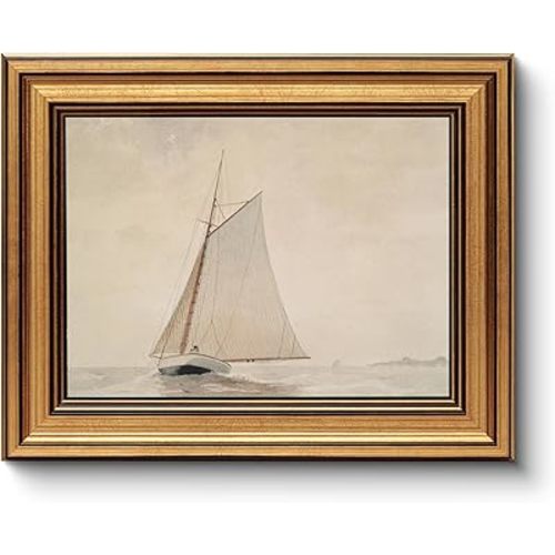 Gold Framed Vintage Wall Art for Living Room, Seaview Painting Prints Shelf Decor for Kitchen, Aesthetic Bedroom Wall Art, Christmas Gifts for Friends or Family (White Sailboat - 8"x10")