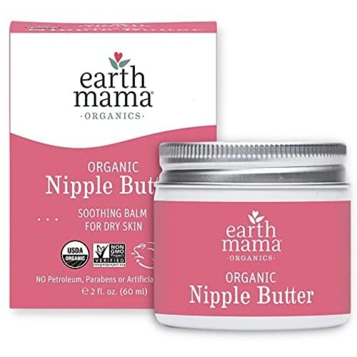 Organic Nipple Butter Breastfeeding Cream by Earth Mama | Lanolin-free, Safe for Nursing & Dry Skin, Non-GMO Project Verified, 2-Fluid Ounce (Packaging May Vary)