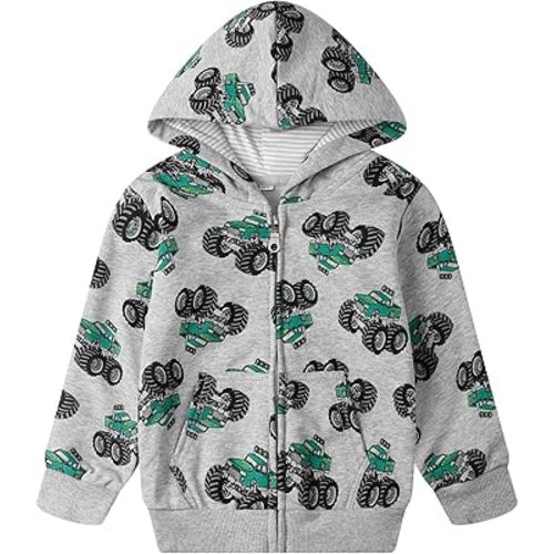 Popshion Boys Toddler Cartoon Dinosaur Hoodies Jacket Cool Long Sleeve Zipper Hooded Sport Sweatshirt Coat for Kids 1-7 Years