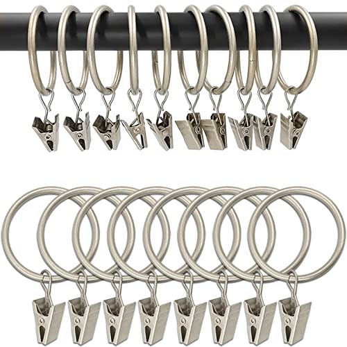 WeeksEight 100 Pack Matte Silver Curtain Rings with Clips, Curtain Hooks Hangers Clip Rings for Hanging Drapes Bows Hat, Drapery Rings 1.5 in I D, Fits up to 1.2 in Diameter Curtain Rod.