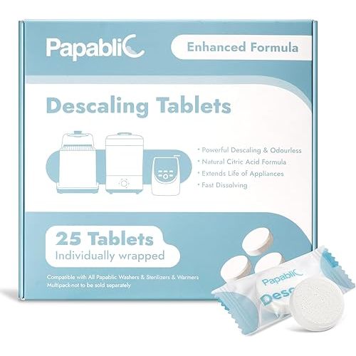 Papablic Descaling Tablets, 25 Count – Compatible with Baby Brezza, Momcozy, Papablic Bottle Washer, Warmer, Sterilizer & Formula Maker – Removes Milk & Limescale for Better Performance