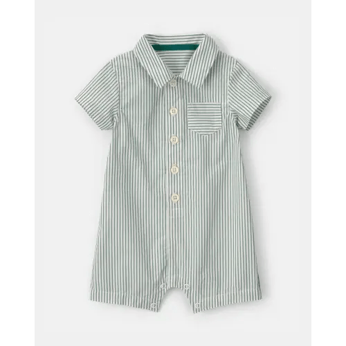 Baby Boy Stripe Short-Sleeve Romper - Green/White | Carter's